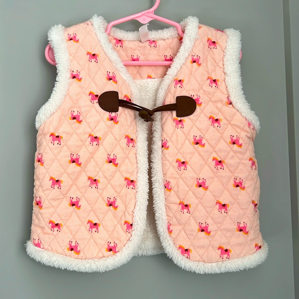 Matilda Jane reversible peach horse vest; size 4.